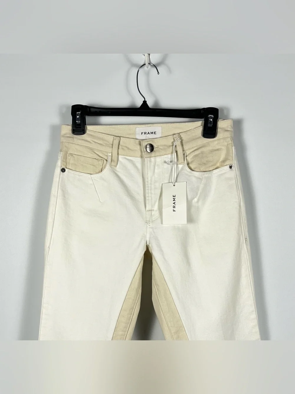 FRAME Le Crop Mini Boot denim pants in the two-tone Multi White Ecru Size 26 NWT - Picture 3 of 10